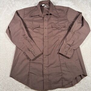 JC Penney Western Mens Vintage Pearl Snap Long Sleeve Shirt Large 16.5/34 1970s